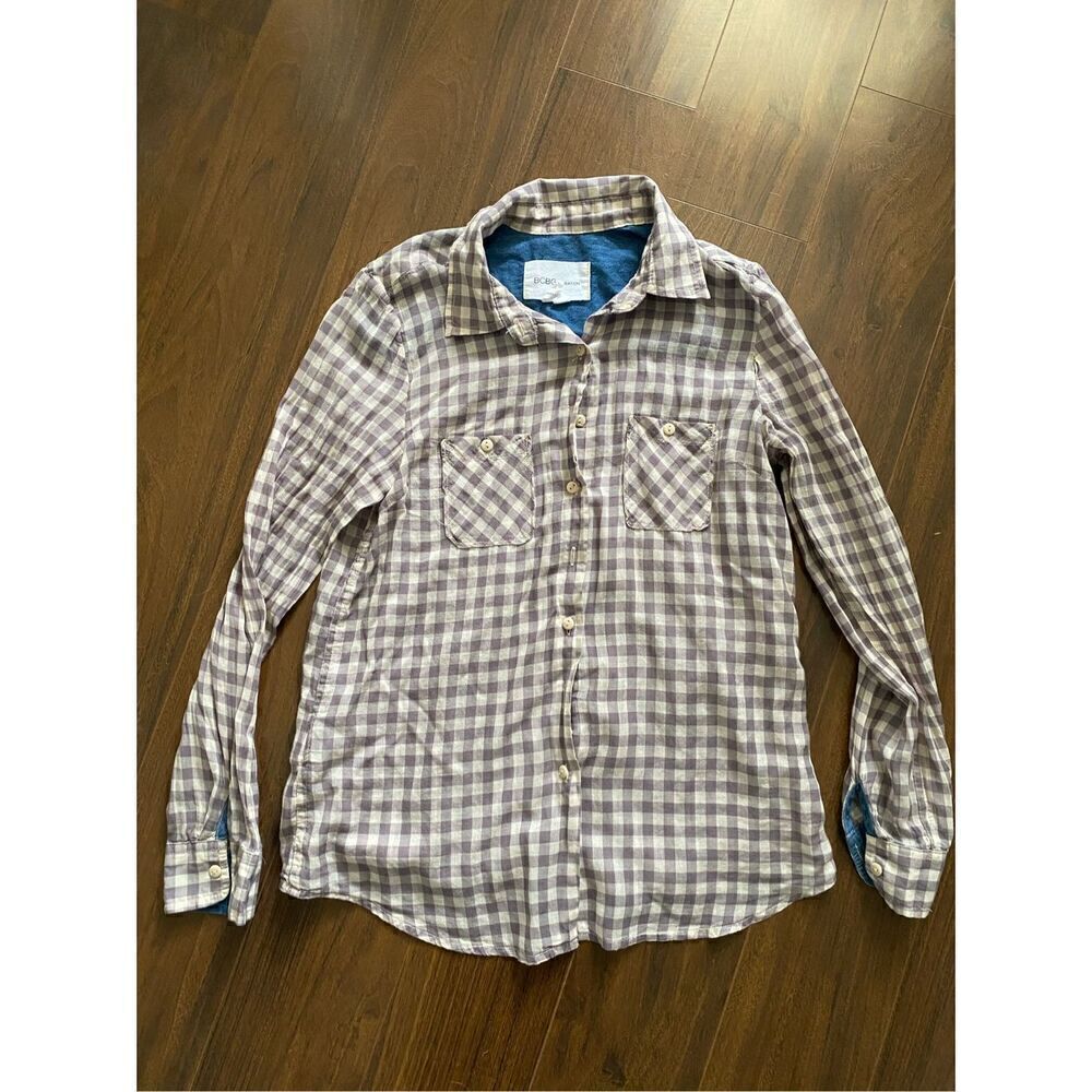 BCBGeneration S plaid checkered lightweight button down collared long sleeve shi